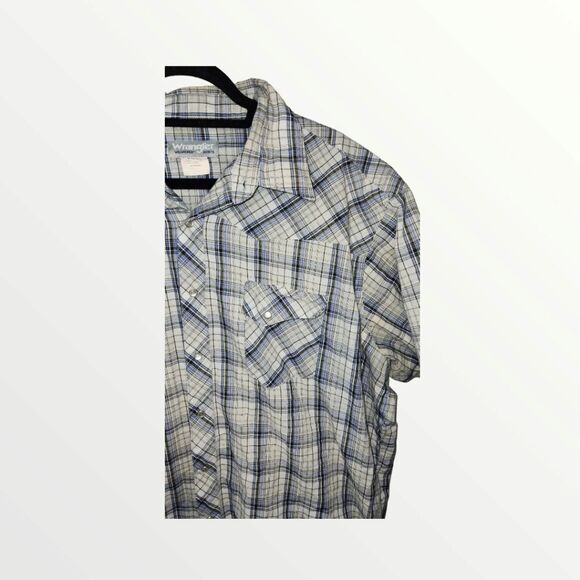 Wrangler Wrancher 2XT Western Shirt Pearl Snap Front Gray Blue /Black - Picture 6 of 10